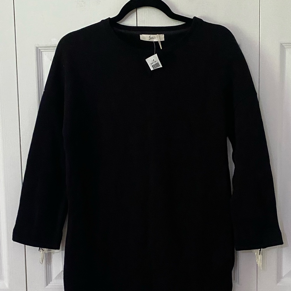 NWT SUOLI Black Sweater Fringe Dress Italy 38 US Small - Picture 11 of 12